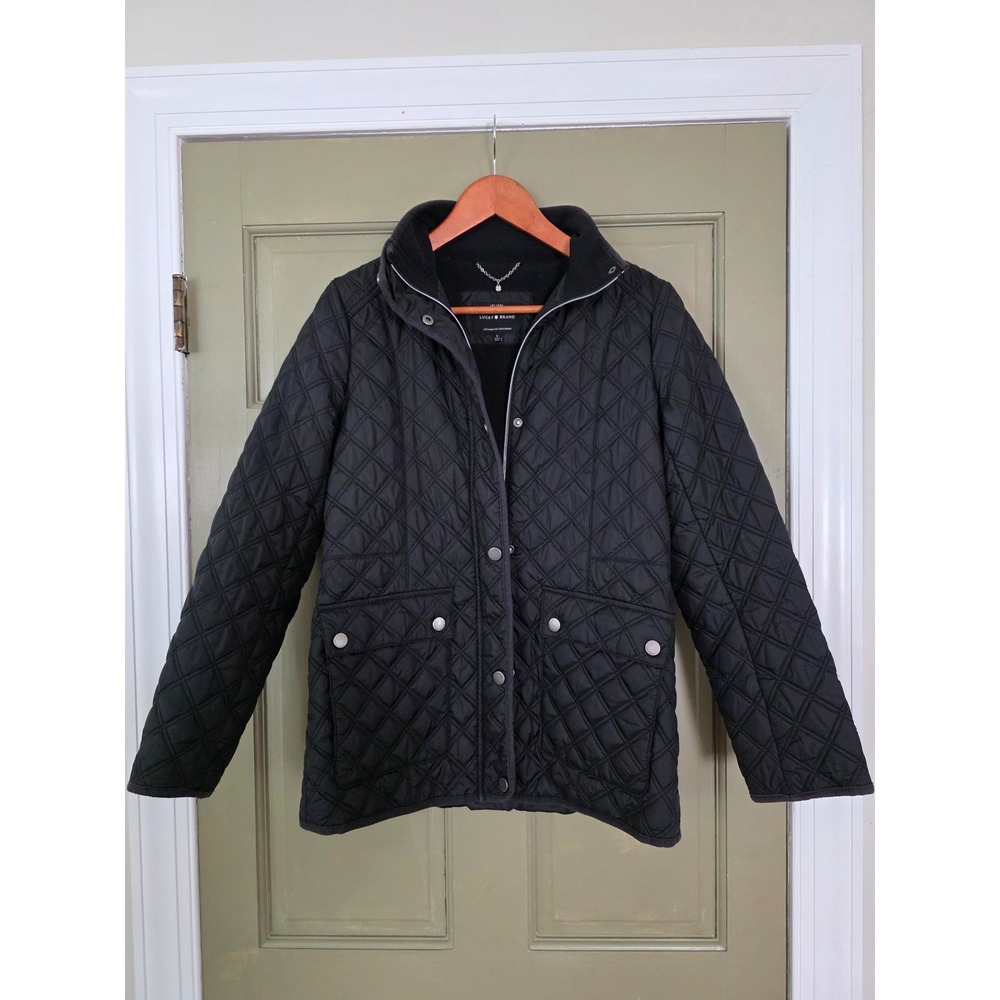 Lucky Brand Black Quilted Barn Jacket Fleece Lined Snap Front Coat S